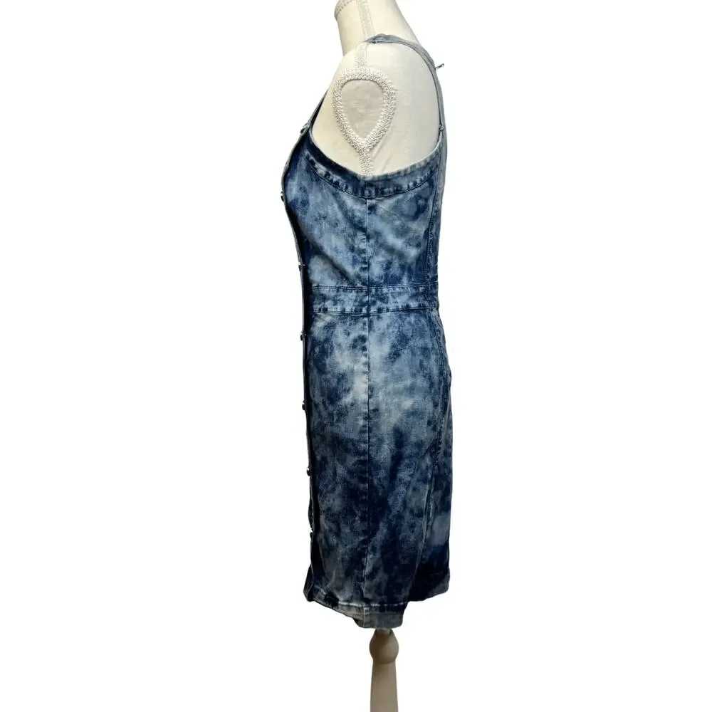 Bebe Denim Bodycon Mini Dress Blue Acid Wash Women’s 8 Y2K 2000s Club McBling - Picture 6 of 16